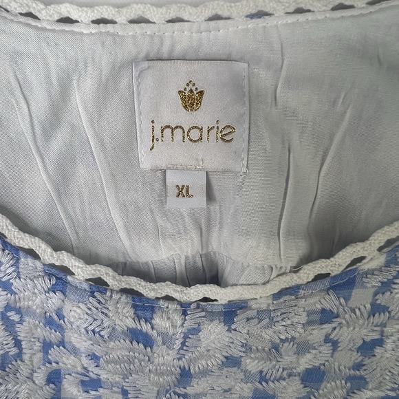 J. MARIE Blue Gingham Ruffle Sleeve Embroidered Beachy Tiered Midi Dress Size XL - Picture 5 of 9